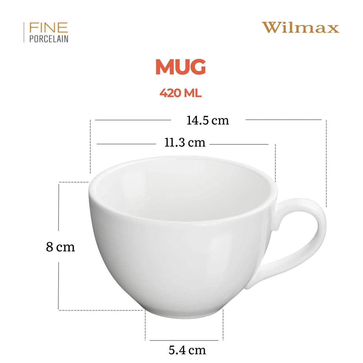 Wilmax Jumbo Mok 420 ml Wit Porselein Olivia