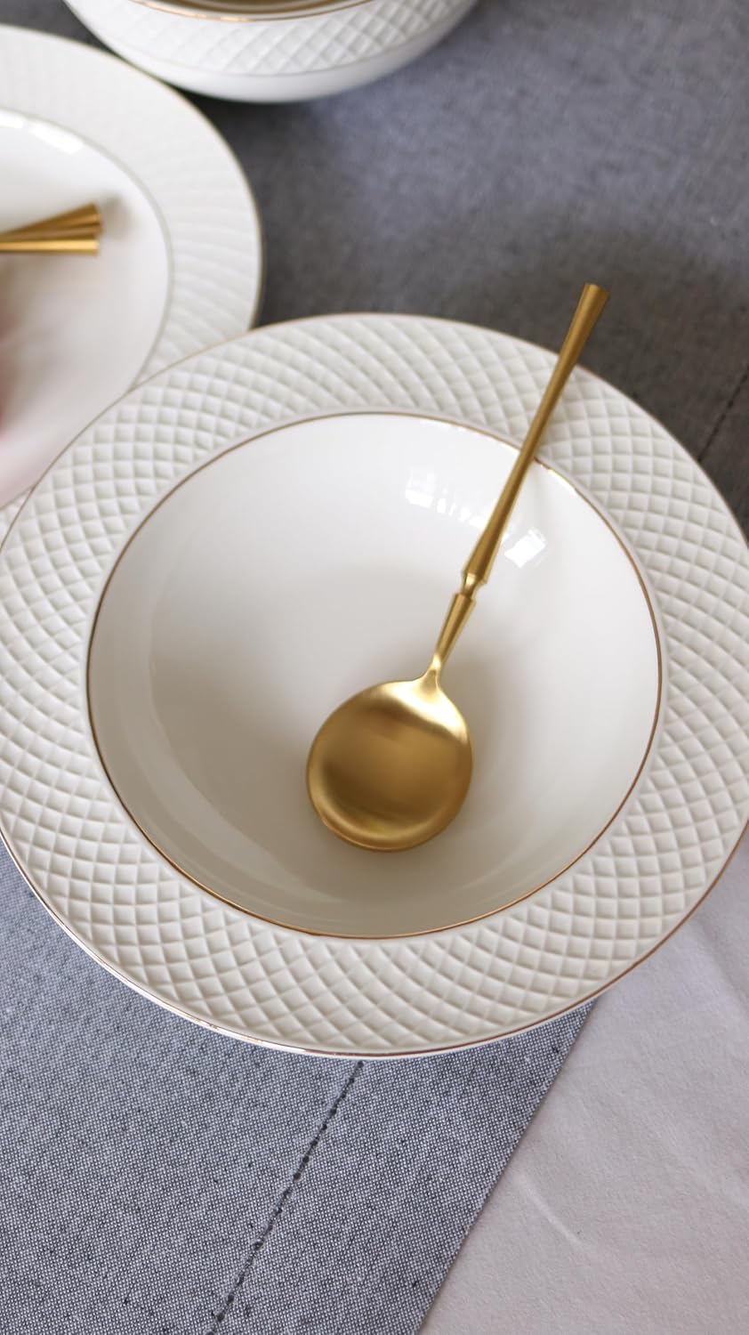 Wilmax Porseleinen Diep Bord 22,5 cm Wit Gouden Rand Set van 6
