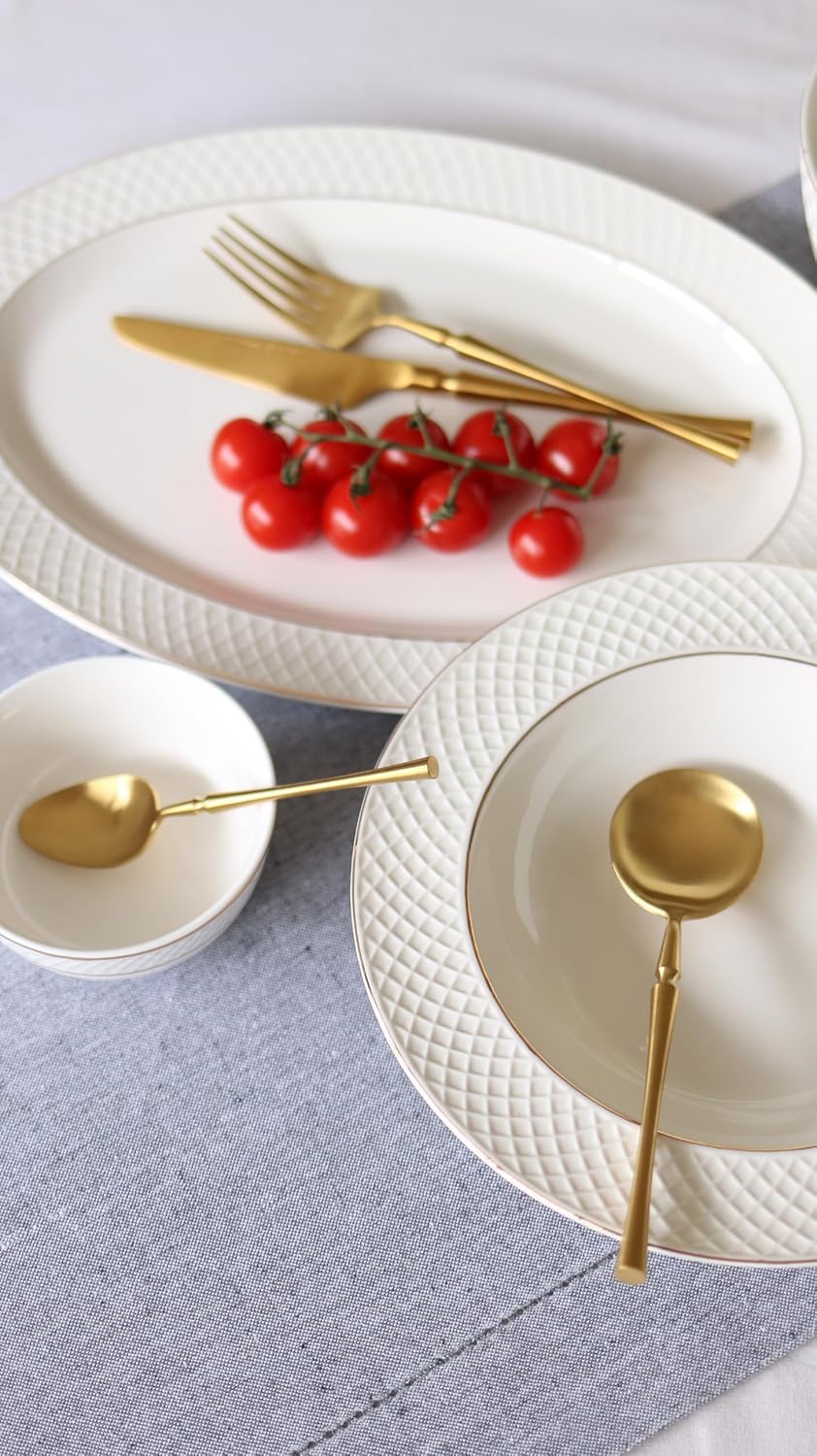 Wilmax Tiefer Runder Teller mit Goldlinien, 22.5 cm, 6er Set, WL-880102303/A6