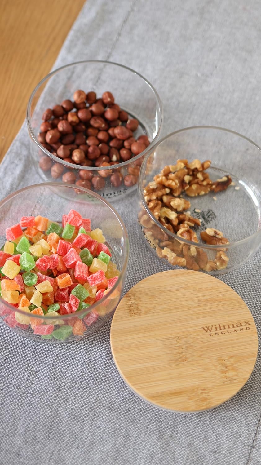 Wilmax 3-stufiges Vorratsglas, 12 x 20 cm, Thermo-Glas & Bambusdeckel, WL-888522/A