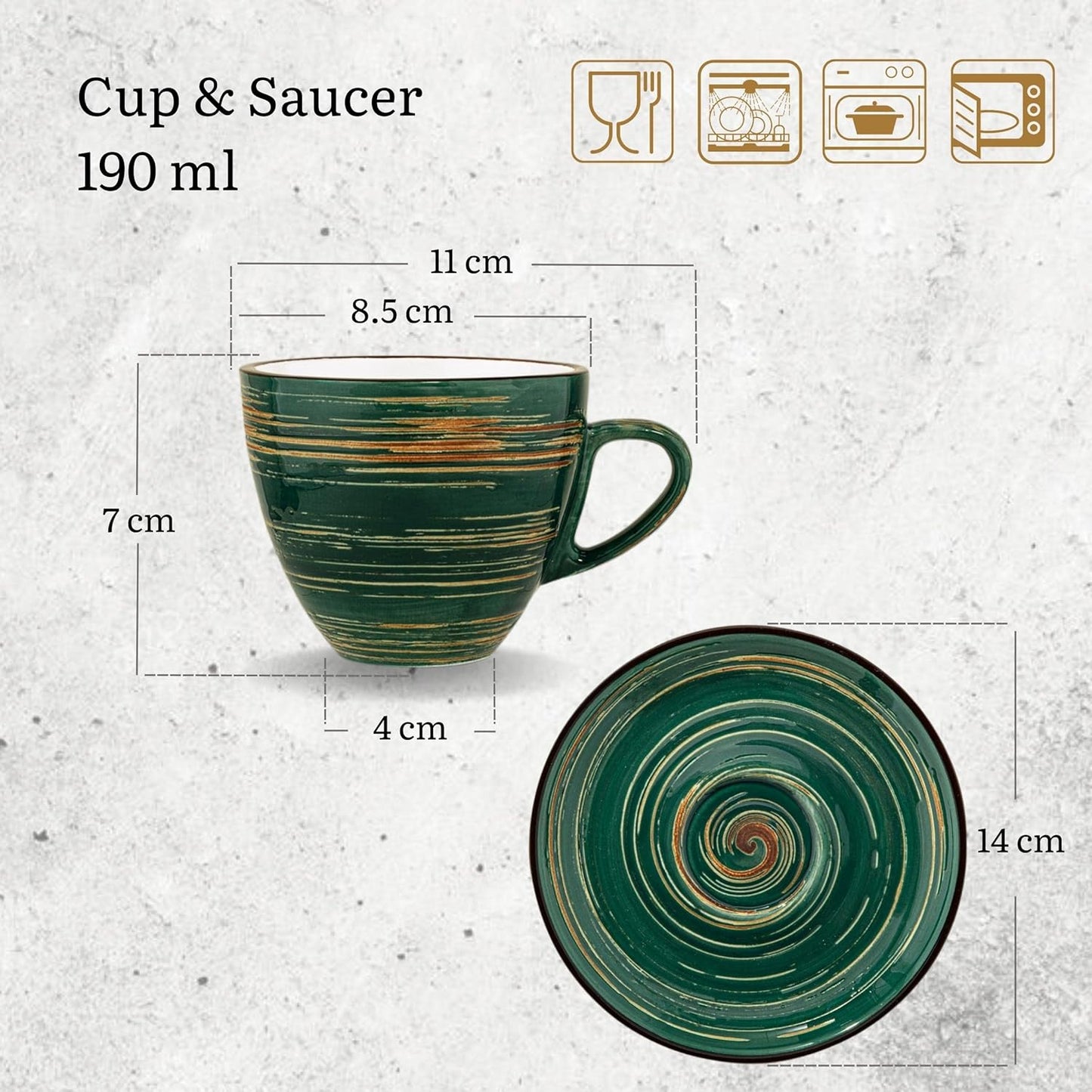 Wilmax Cup and Saucer 190ml Green Porcelain 6-piece WL-669535/AB6