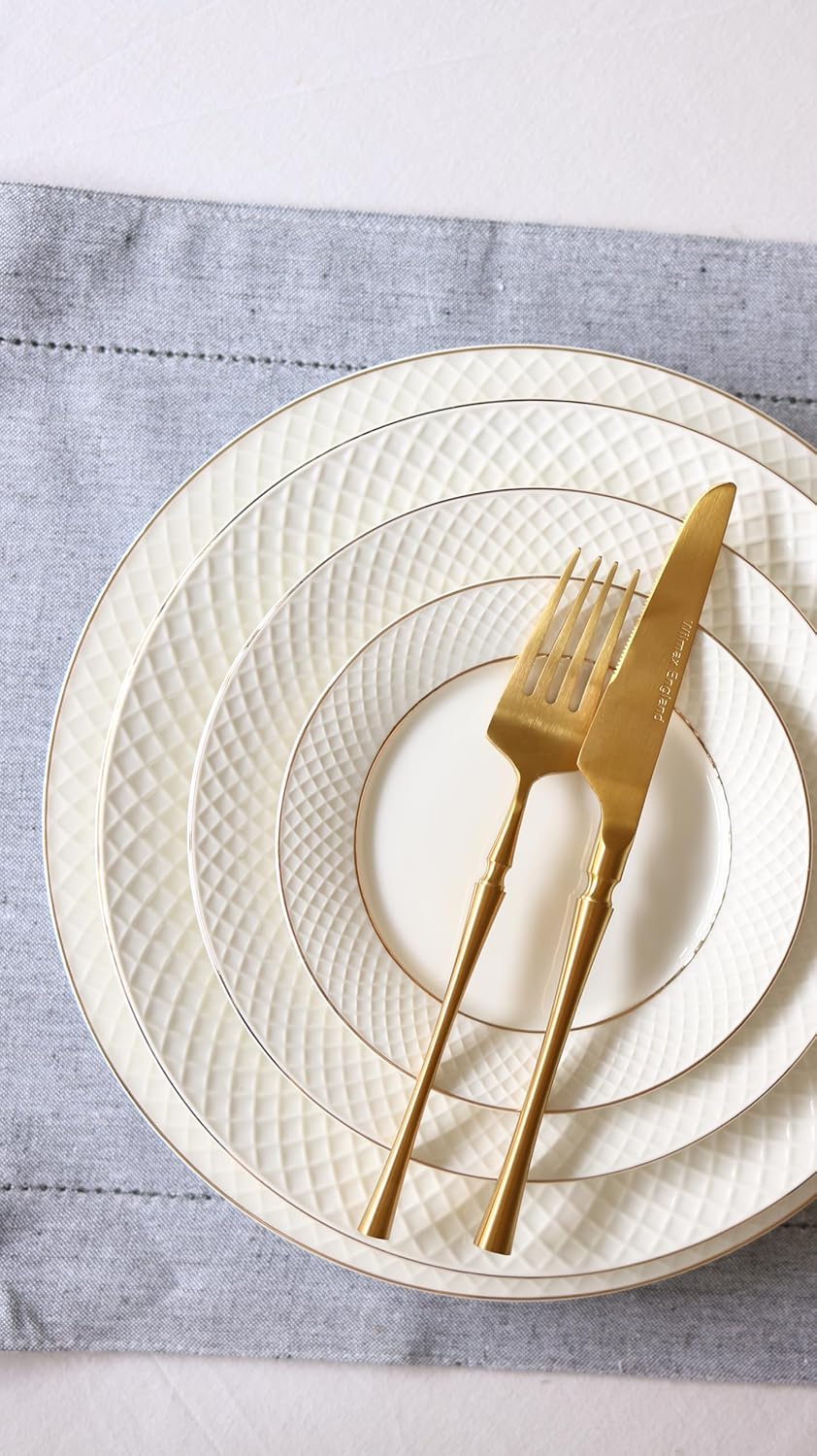 Wilmax Dinner Teller mit Goldlinien, 25,5 cm, 6er Set, WL-880102104/A6