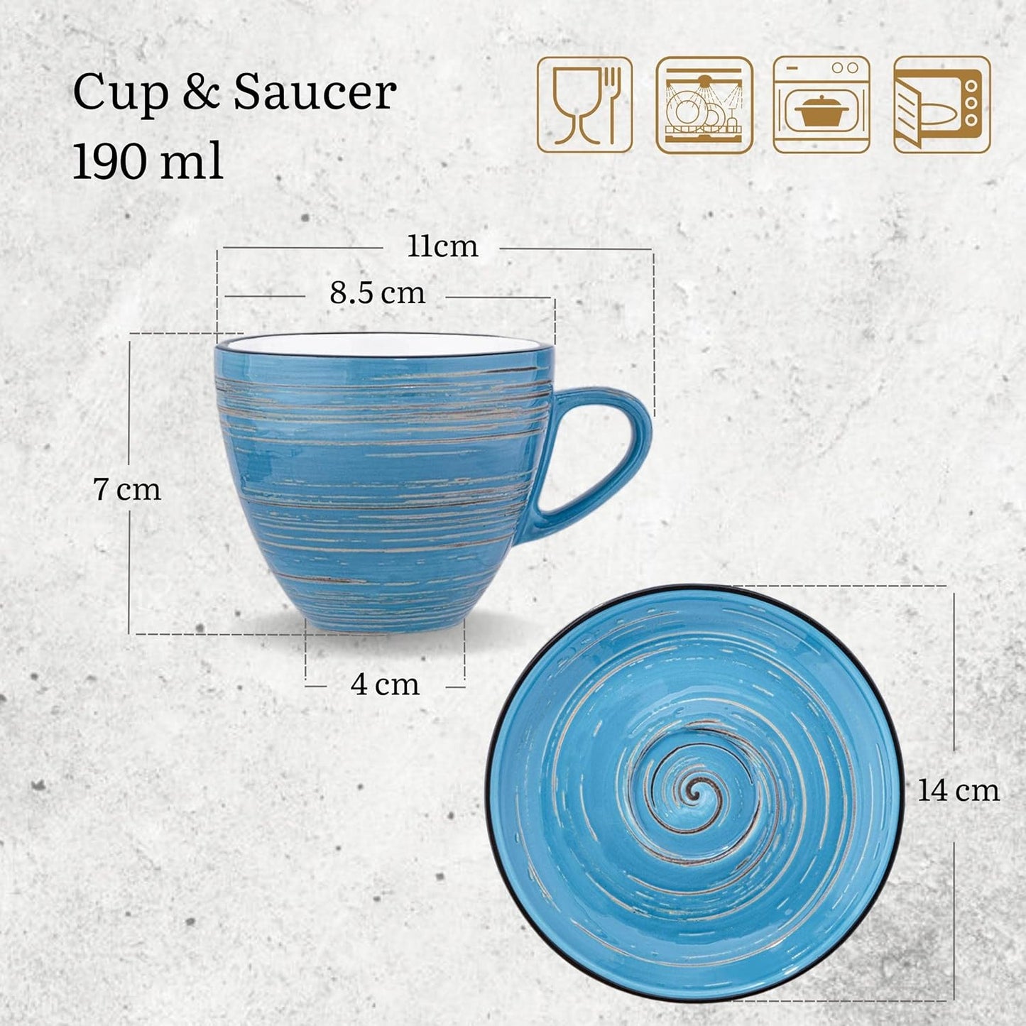 Wilmax SPIRAL Kopjes Set met Schotels, 6-delig, 190 ml, Porselein WL-669635/AB6