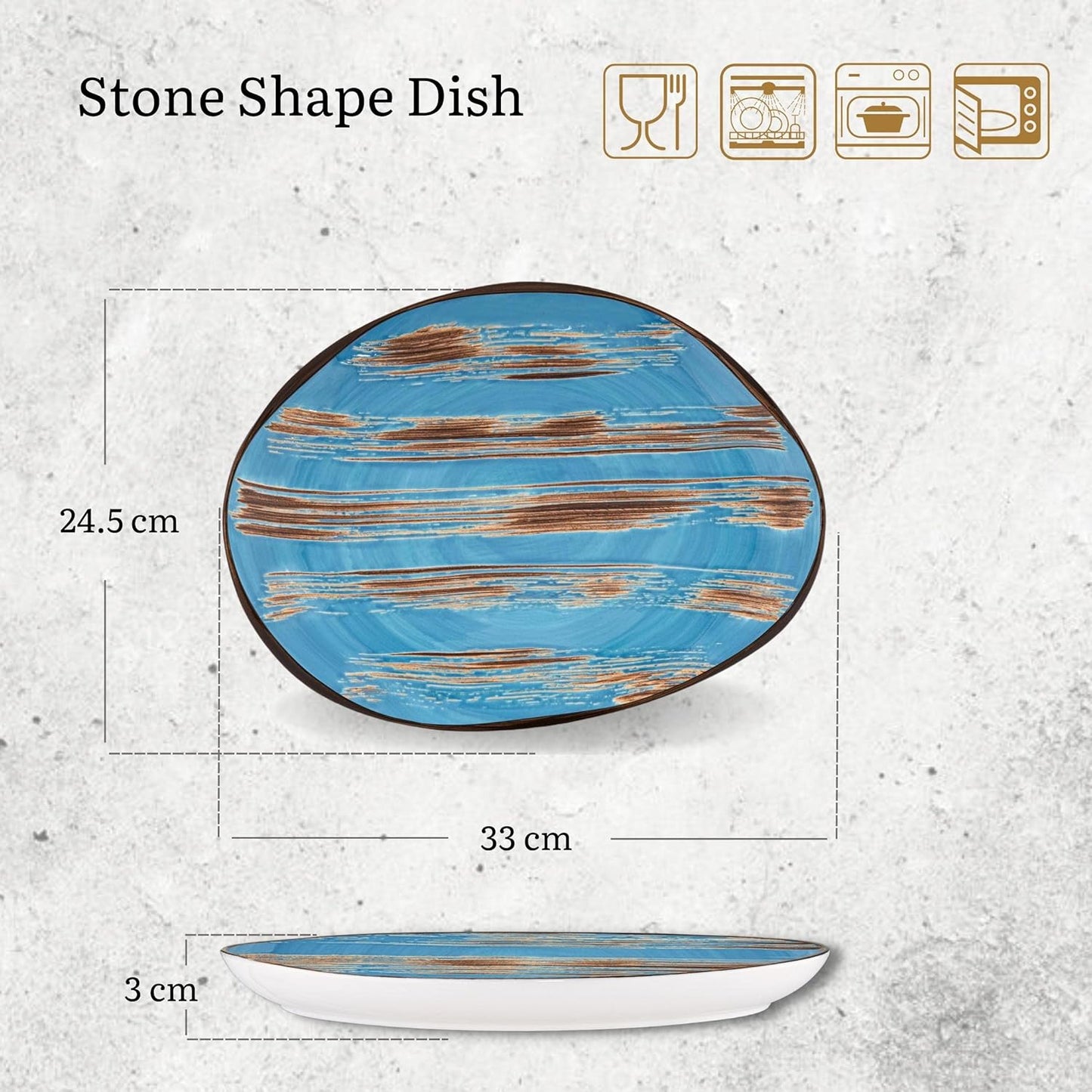 Wilmax Stone-Shape Teller Blau 33 x 24,5 cm – Organische Form – WL-668642/A