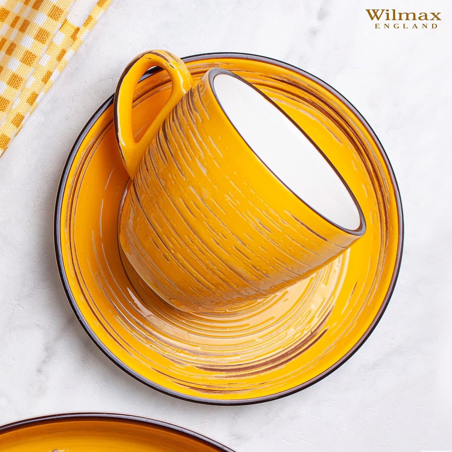 Wilmax England Yellow Porcelain Cup & Saucer Set (6x) 110ml