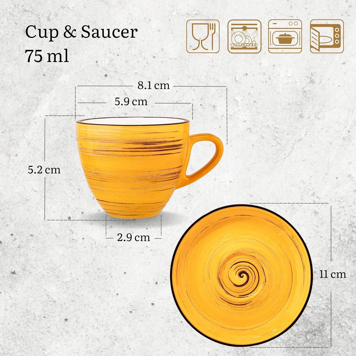 Wilmax Espressokop & Schotel Geel Porselein 75 ml Set van 6