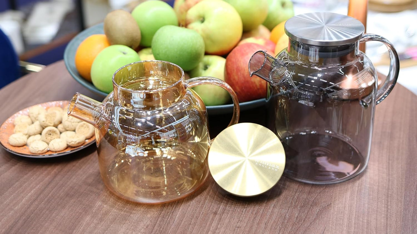 Wilmax Borosilikat Teekanne mit Edelstahl-Deckel 1600 ml, rauchgrau WL-888811002/A