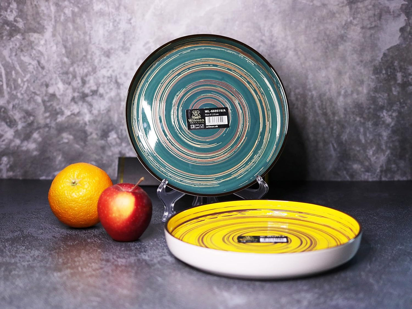 Wilmax Bord 23 cm Groen Porselein 2-delige set WL-669519/A2