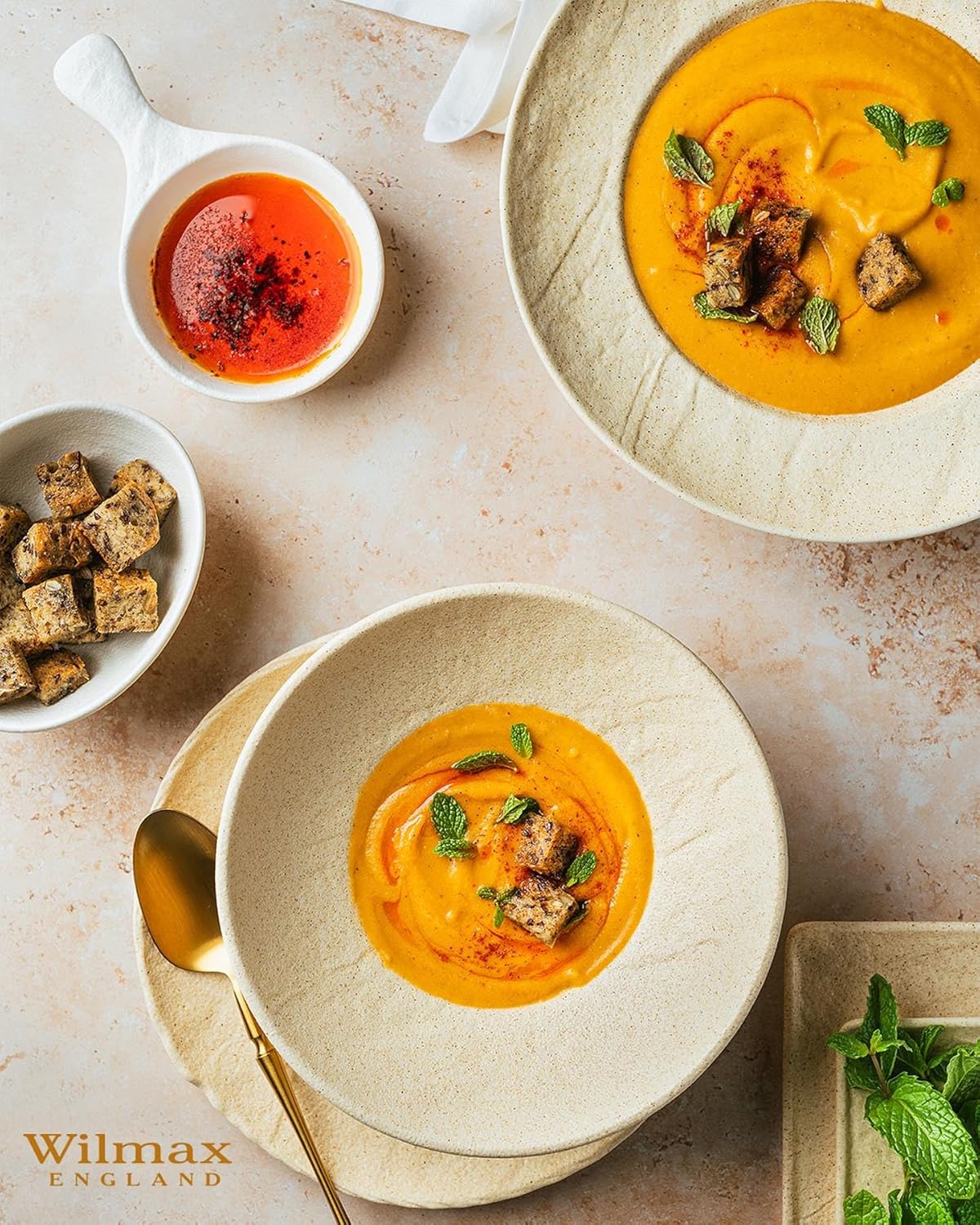 Wilmax Tiefe Teller Set, 2-teilig, 350 ml, beige Porzellan WL-661330/A2