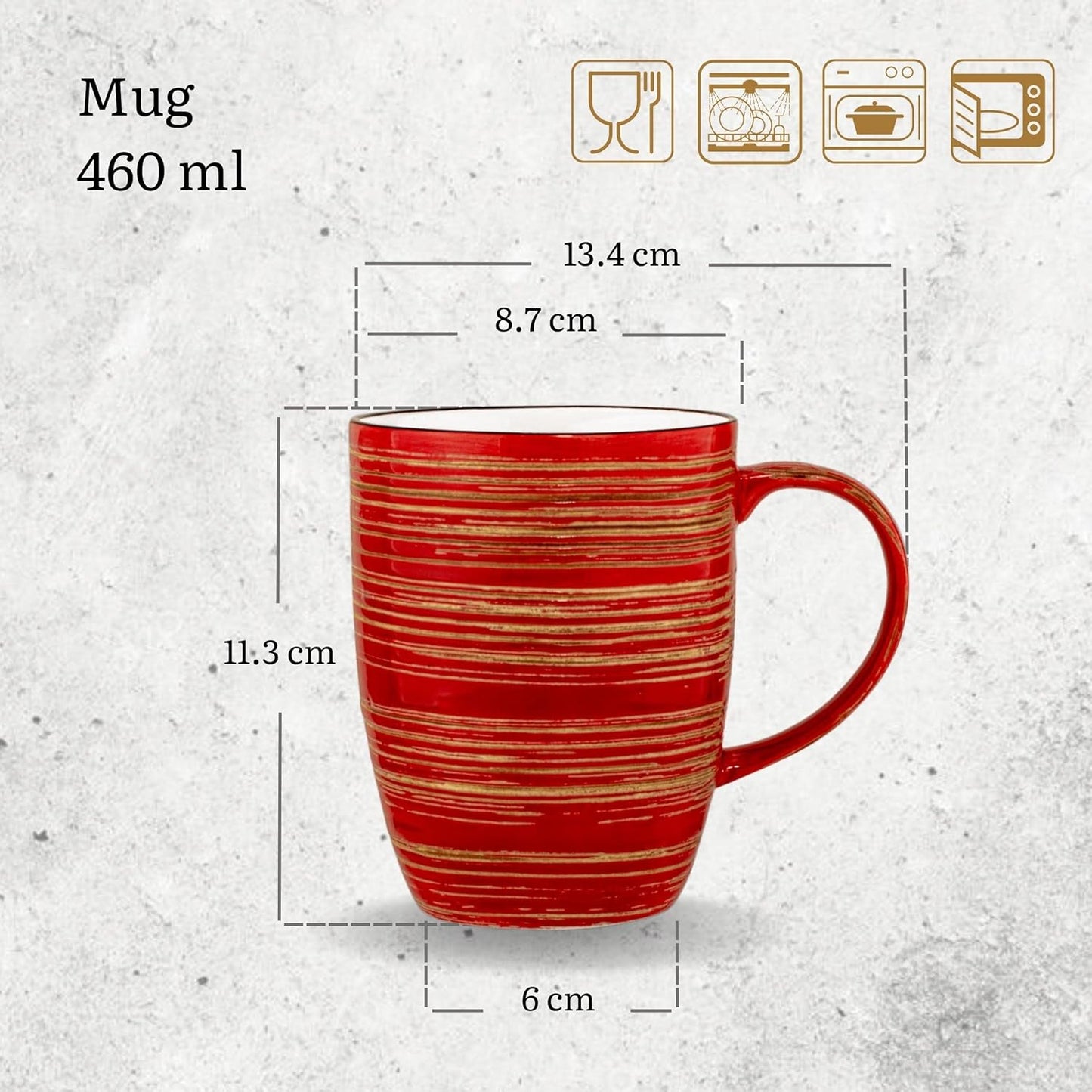 Wilmax England Beker 460 ml Rood Porselein 6-delige set