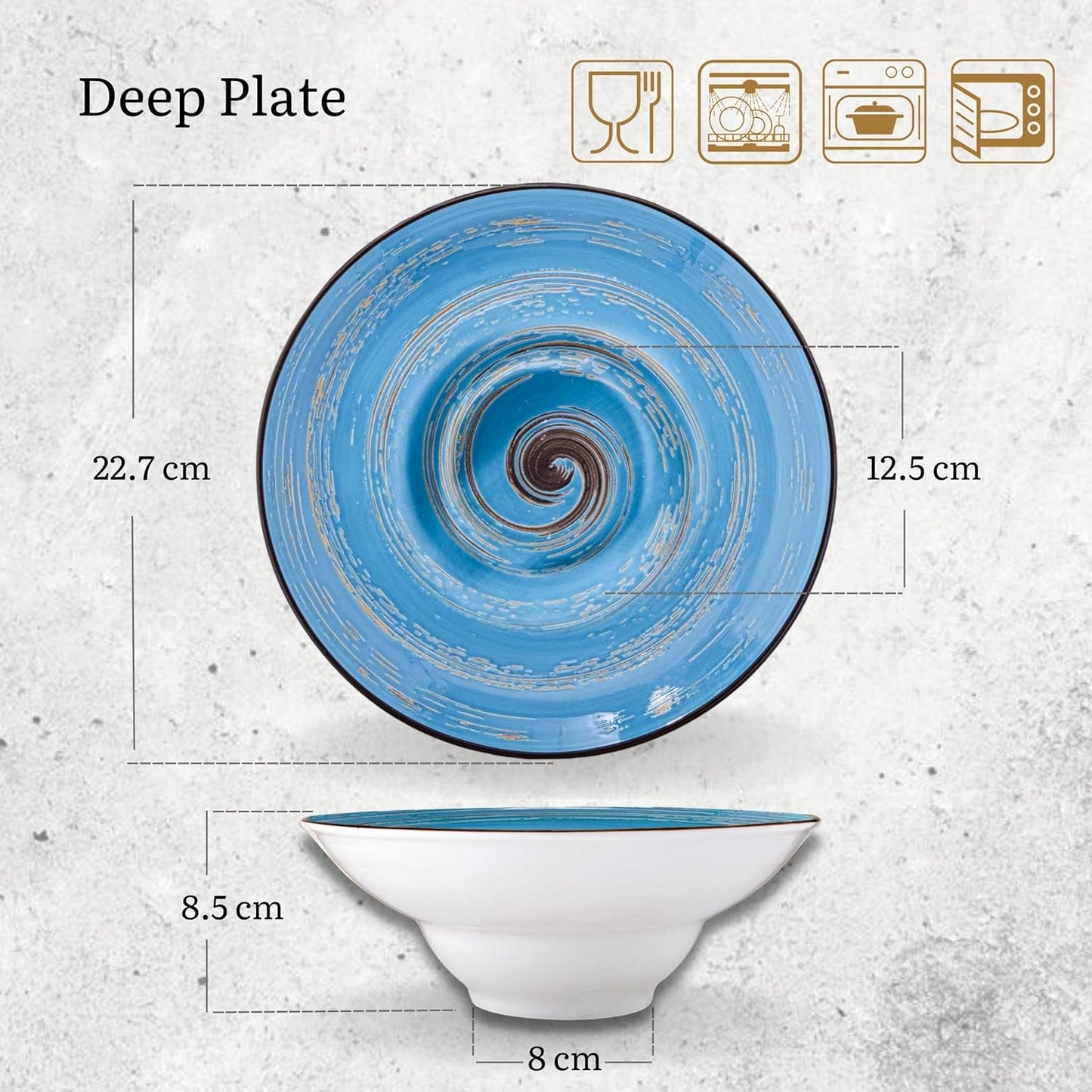 Wilmax Deep Plate 22.5 cm 1100 ml Blue Porcelain