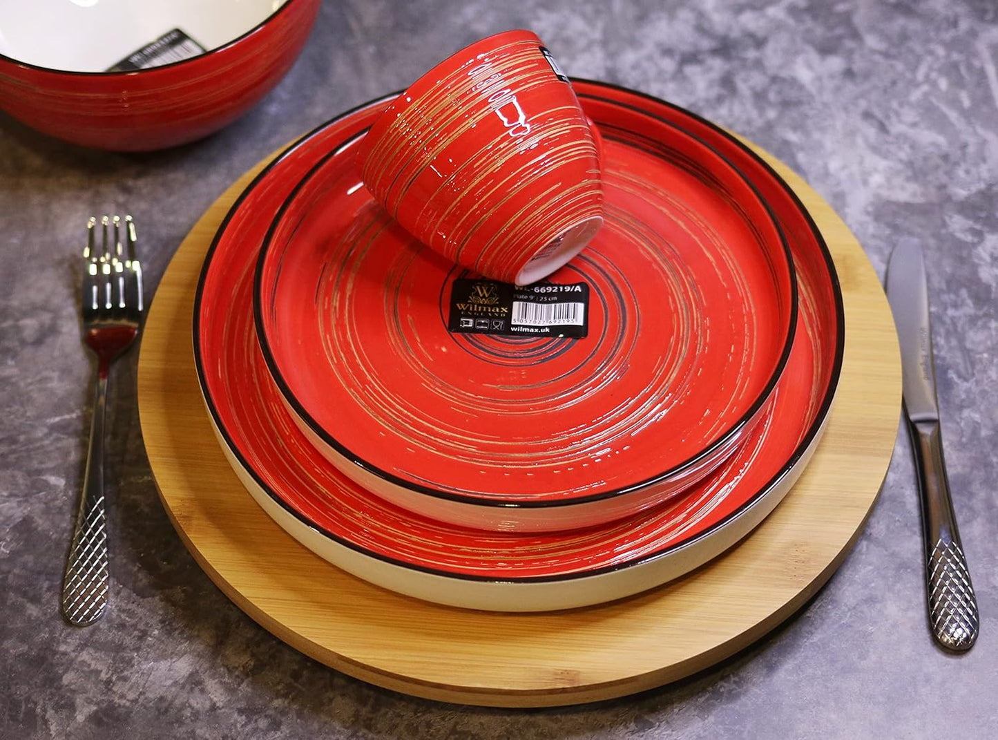 Wilmax Bord 23 cm Rood Porselein 2 stuks WL-669219/A2