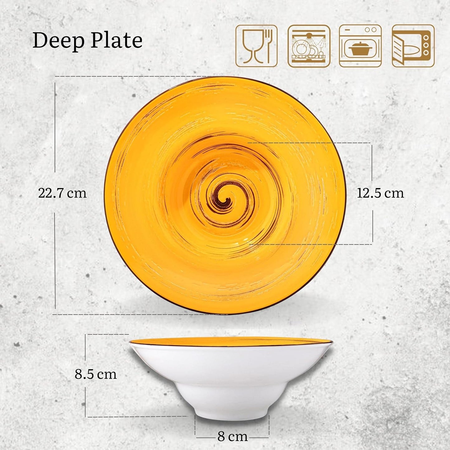 Wilmax Porzellanteller Gelb, Tief, 22.5 cm Durchmesser, 1100 ml – WL-669423/A2