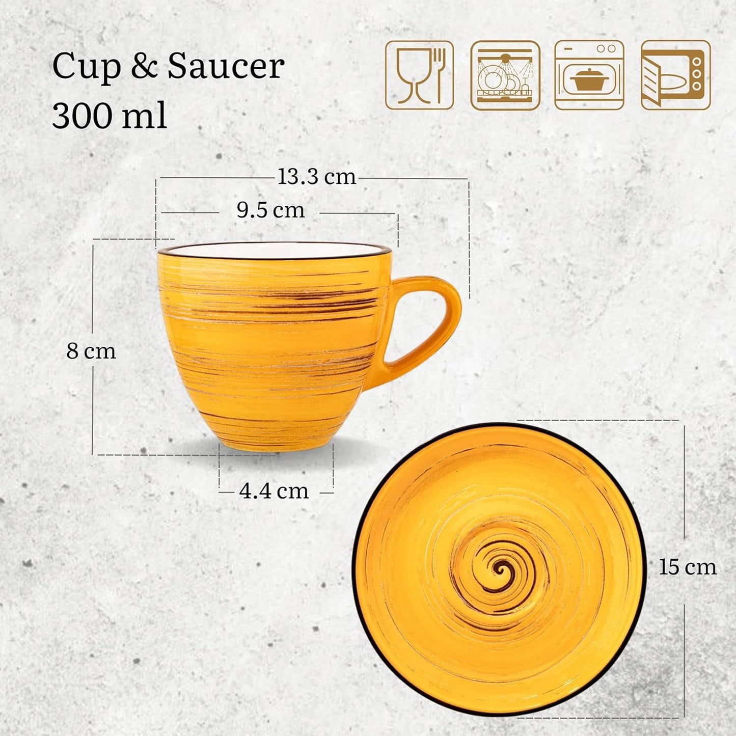Wilmax Cup and Saucer 300 ml Yellow Porcelain 6-piece set
