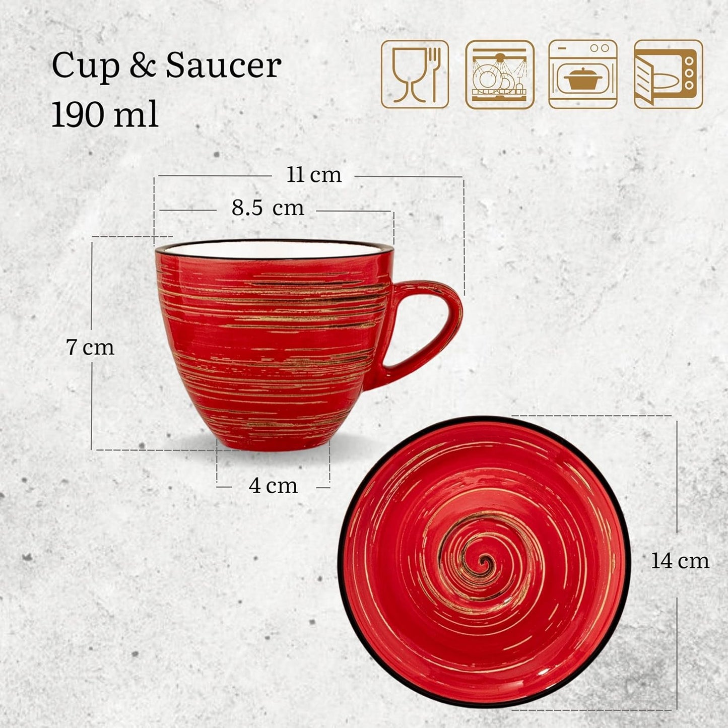 Wilmax Kop & schotel 190 ml Rood Porselein 6x WL-669235/AB6
