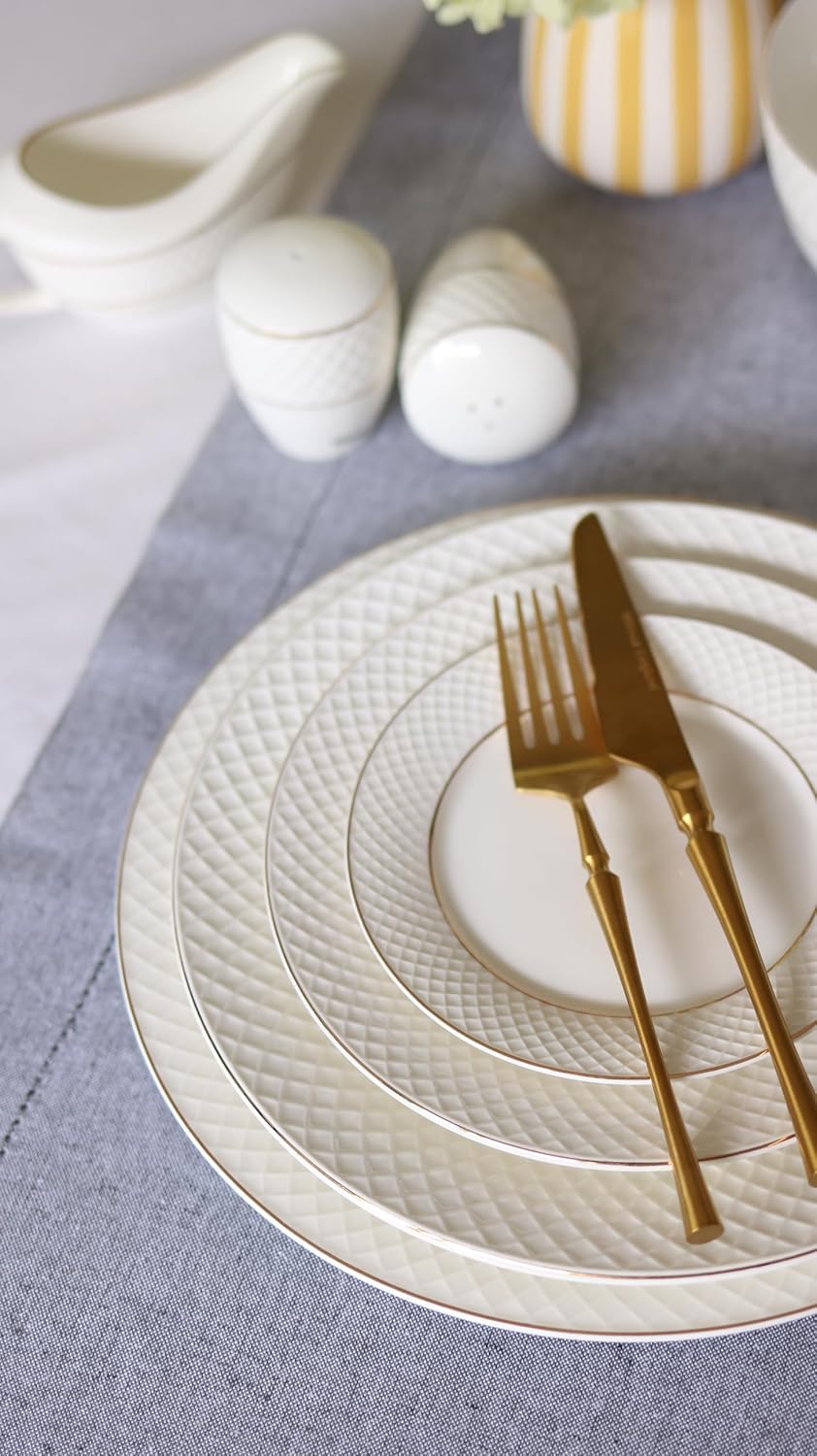 Wilmax Hauptgangteller mit Goldlinien, 28 cm, 6er Set, WL-880102106/A6