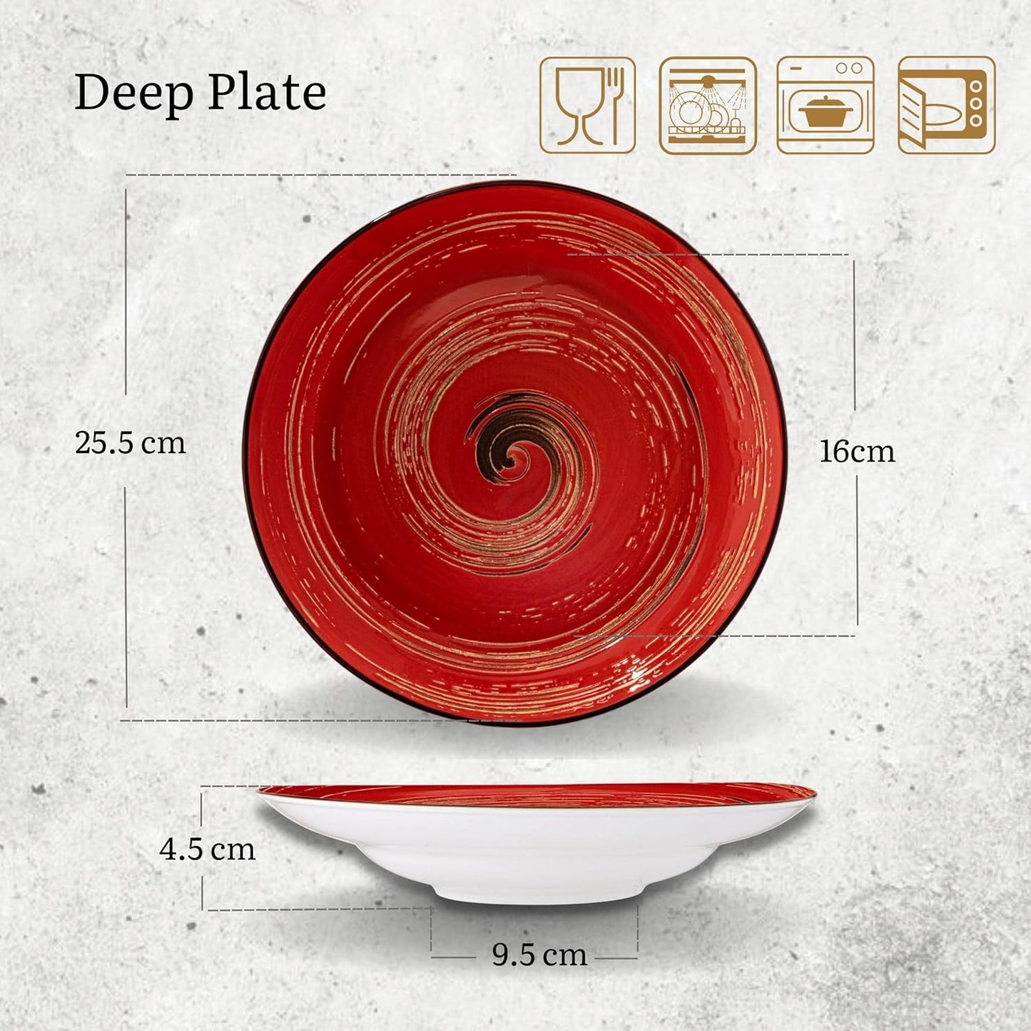 Wilmax Tiefer Porzellanteller Rot, 25,5 cm, 350 ml – WL-669227/A