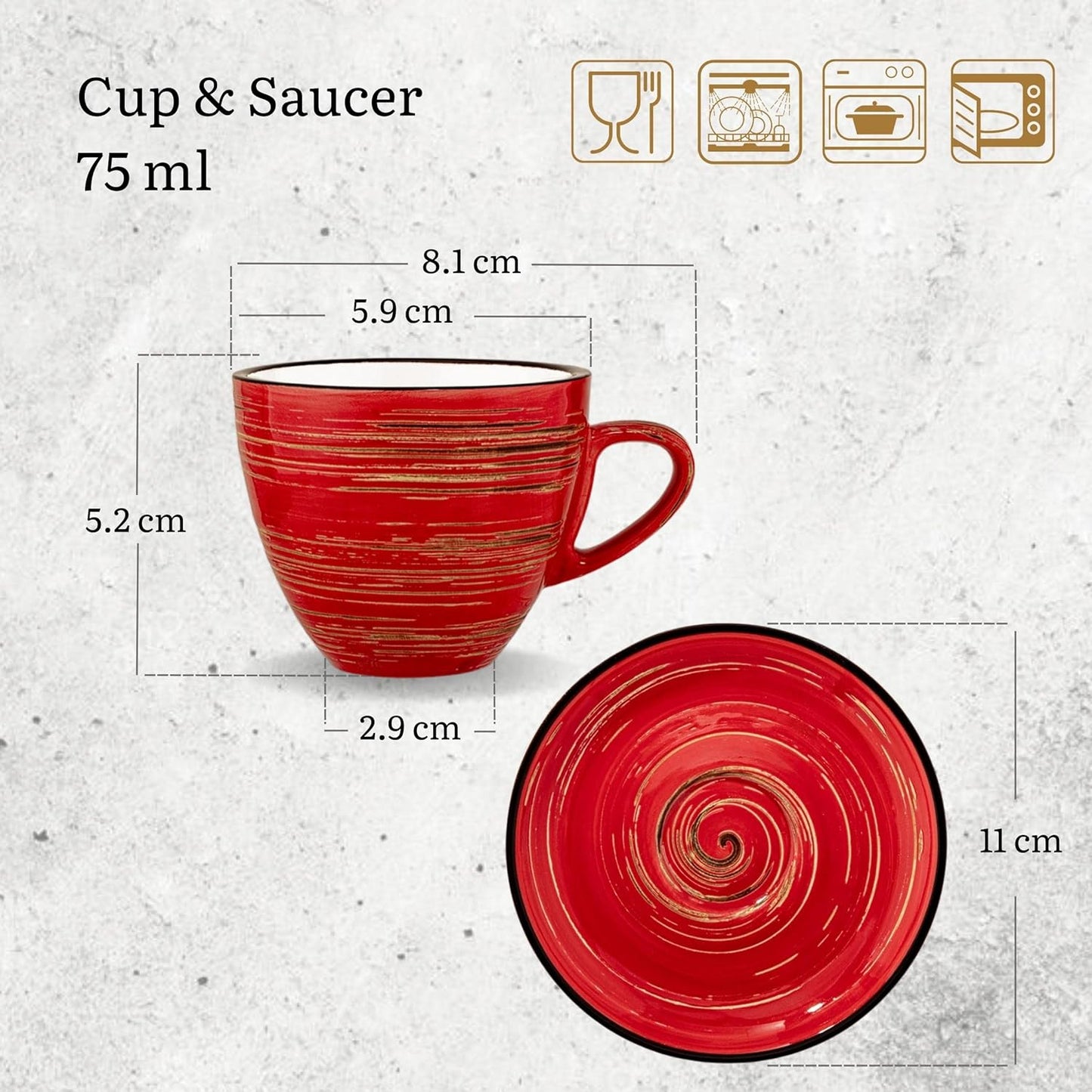 Wilmax England Espresso Cup Red Porcelain 75ml Set of 6