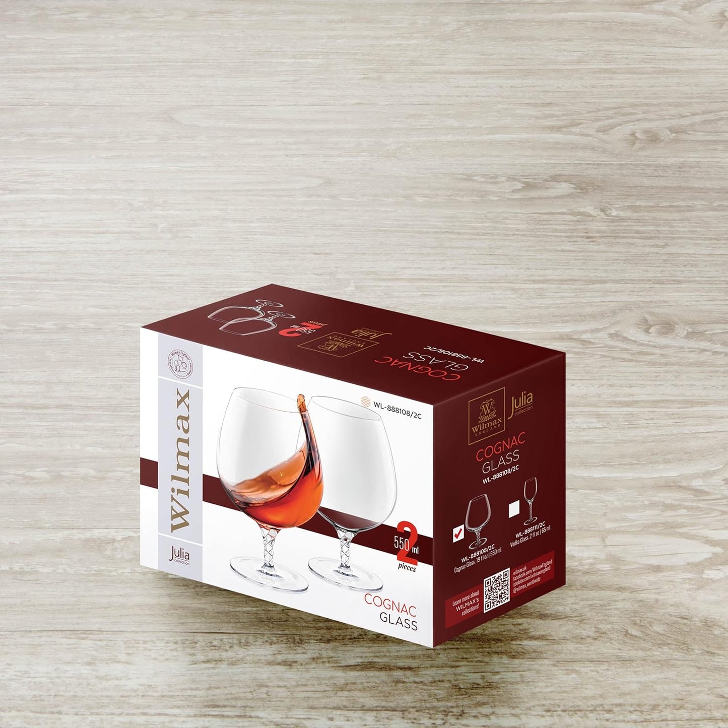 Wilmax England Cognacglas 550ml Kristal Transparant Set van 2