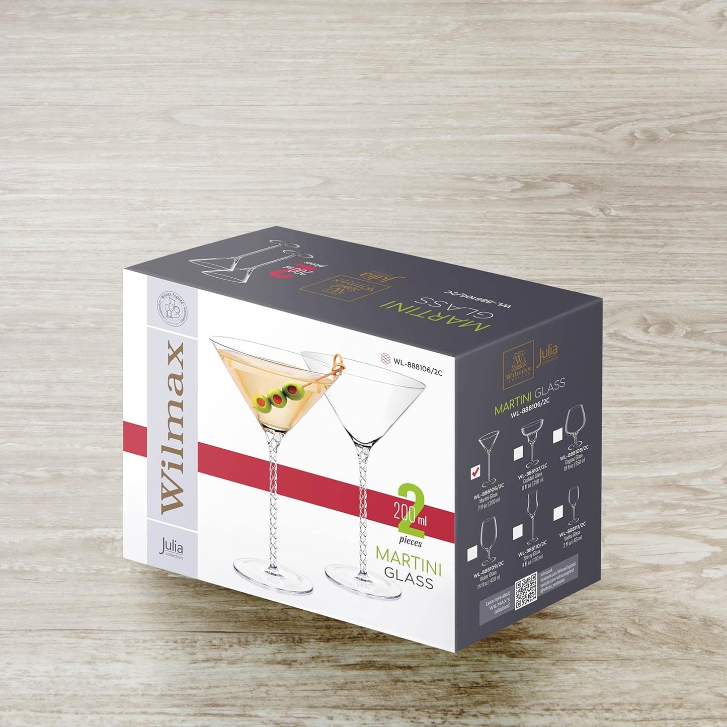 Wilmax Martini Gläser Set 200 ml aus Kristallglas WL-888106/2C