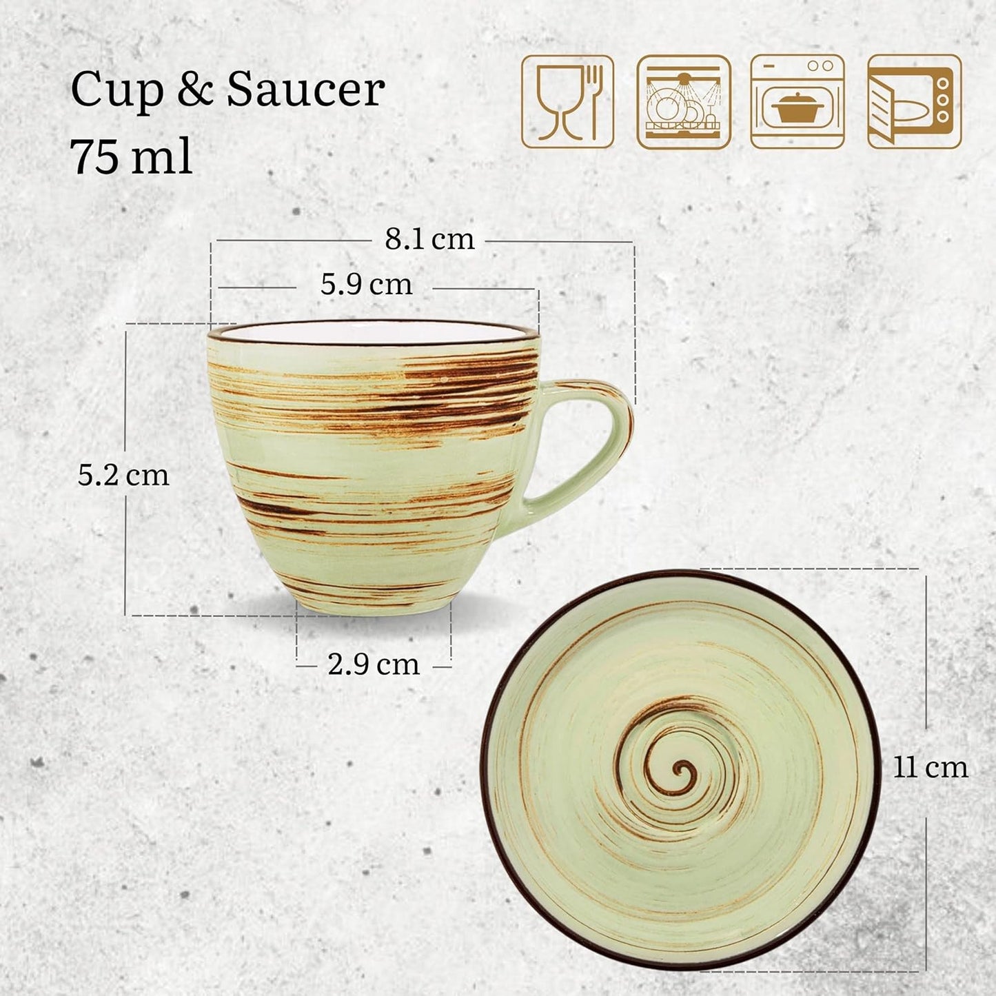 Wilmax Espresso Cup and Saucer 75 ml Porcelain Pistachio (Set of 6)