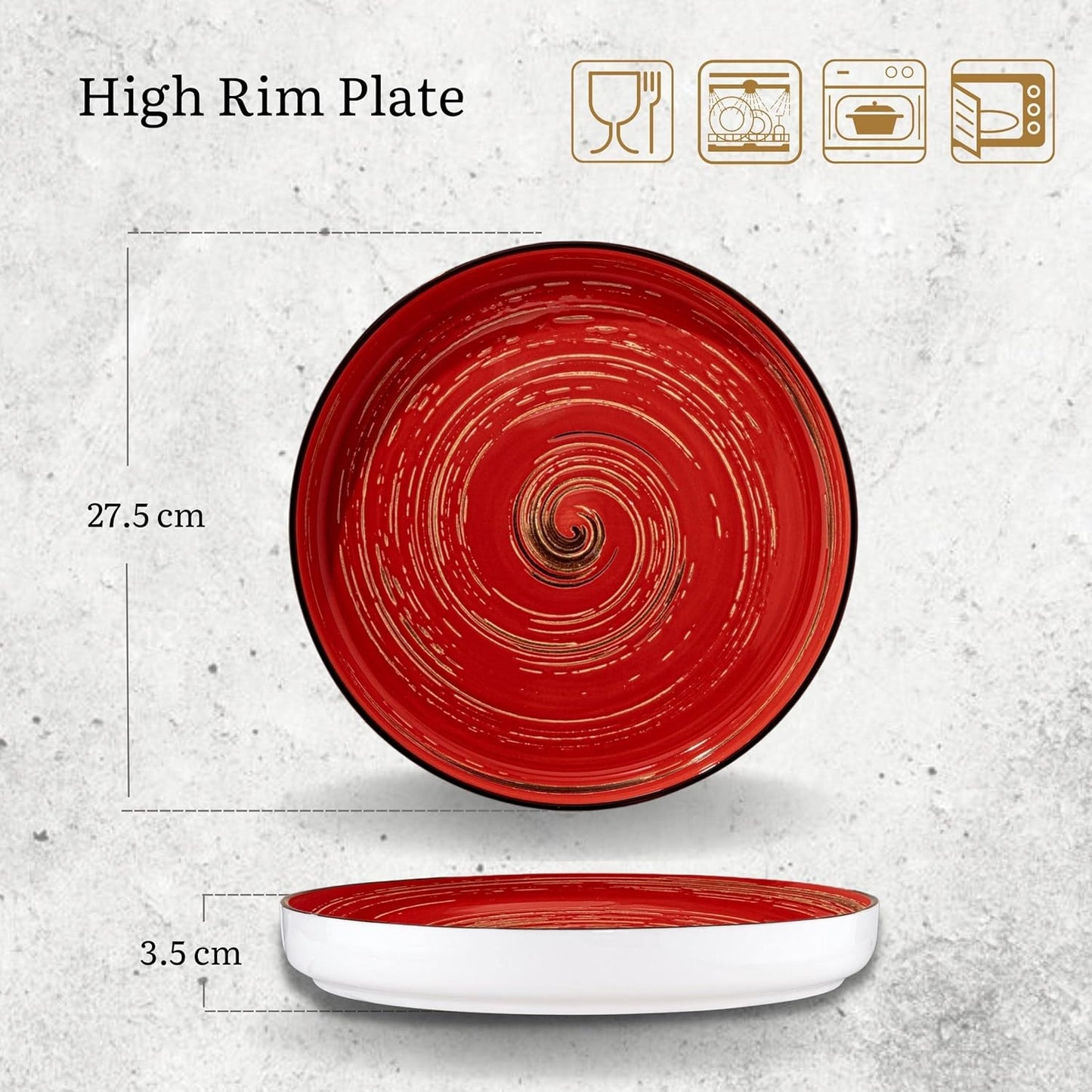 Wilmax Teller 28 cm Rund Porzellan, Spiral Kollektion, Rot WL-669220/A
