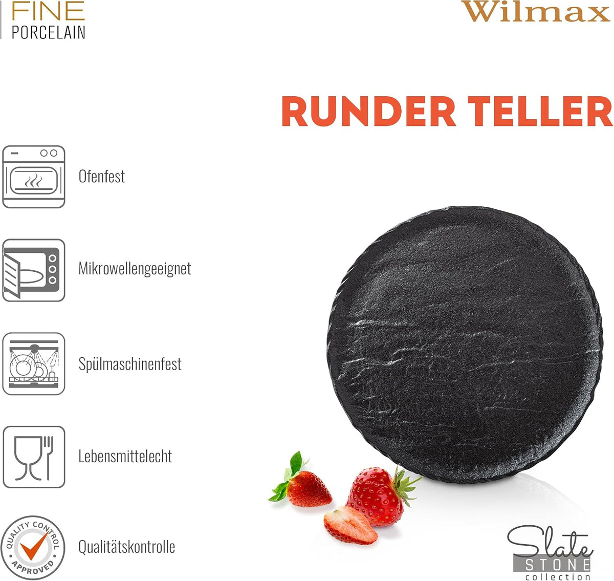 Wilmax Rond bord 18 cm set van 6 SlateStone Zwart A6