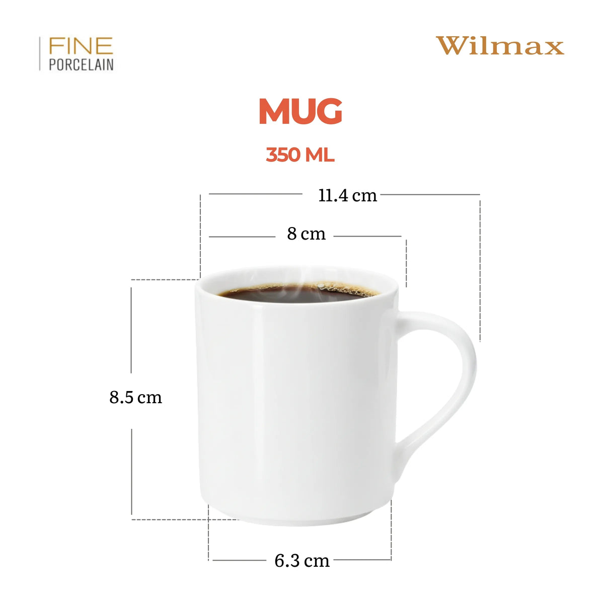 Wilmax England Porseleinen Beker Wit 320ml Koffie Thee