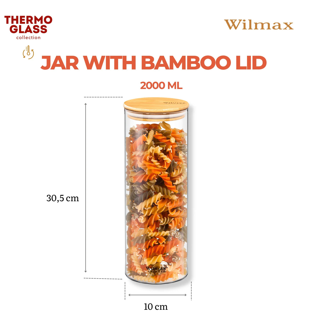 Wilmax England Opbergpot 2000ml, Bamboe deksel, Transparant