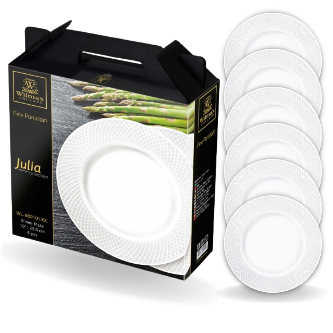 Wilmax Dinner Plate 25.5 cm White Porcelain Set of 6 WL-880101/6C