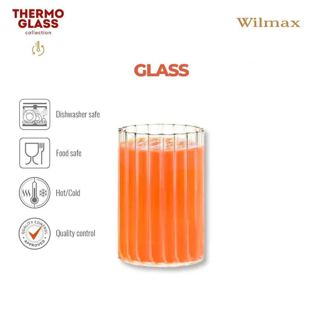 Wilmax Geribbeld Glas 200 ml Borosilicaat Transparant