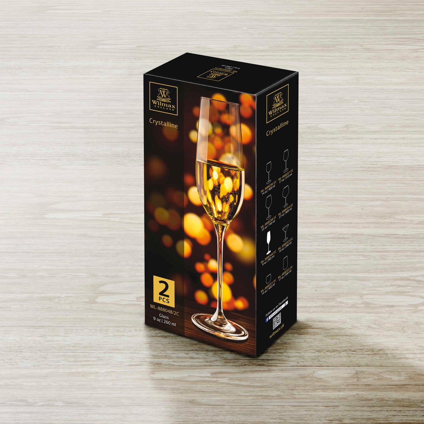 Wilmax Champagnerflöten Set 2-teilig, 260 ml, Kristallin WL-888048/2C