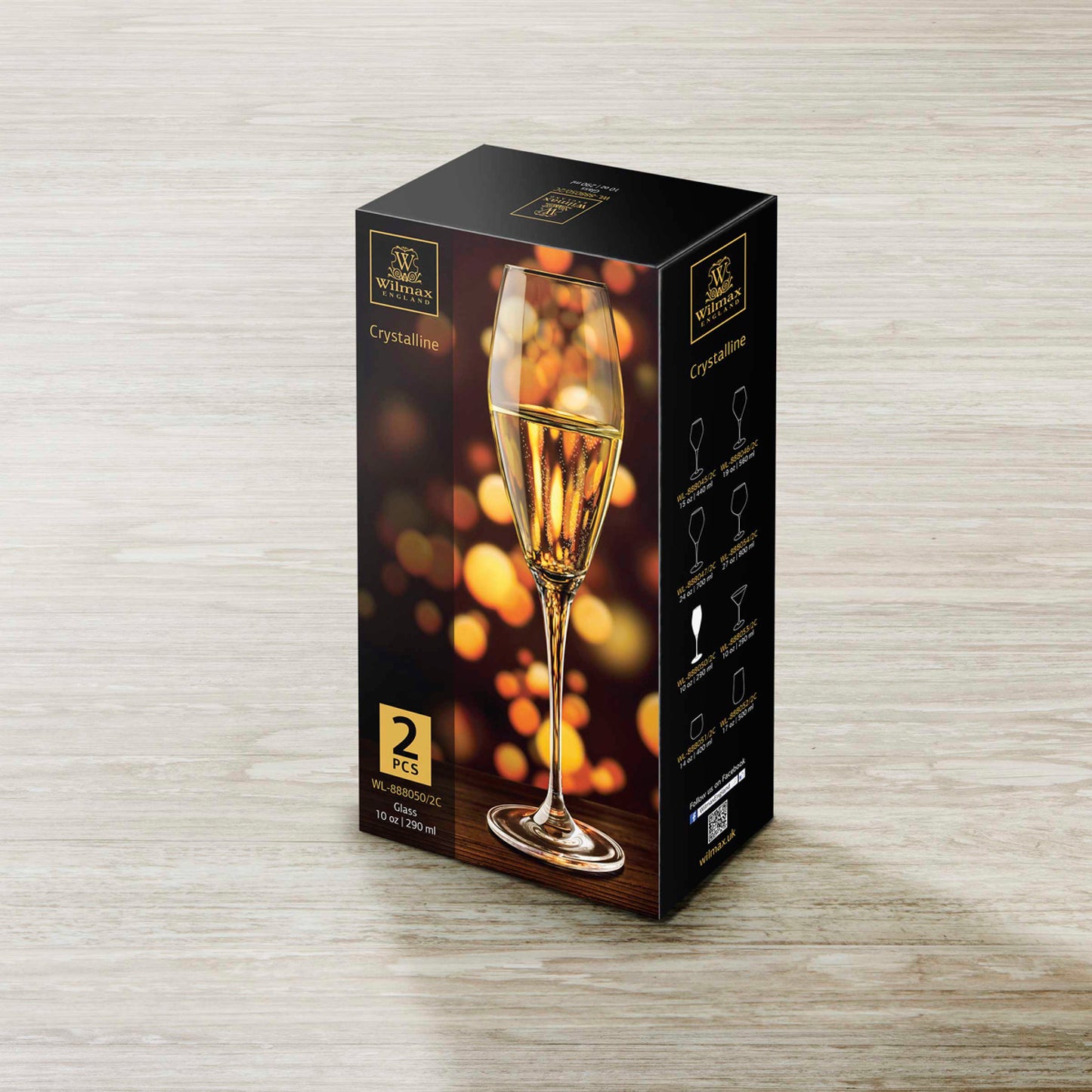 Wilmax Champagnerflöten 2-teilig, 290 ml, elegantes Kristallglas – WL-888050/2C