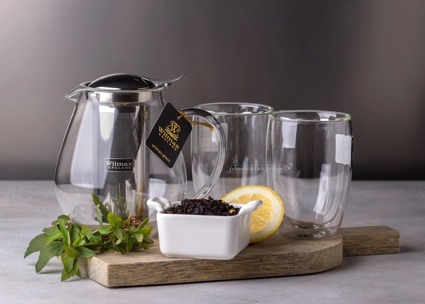 Wilmax 2 Doppelwandtassen & 1 Teekanne Set, WL-888803/A-888748/A2
