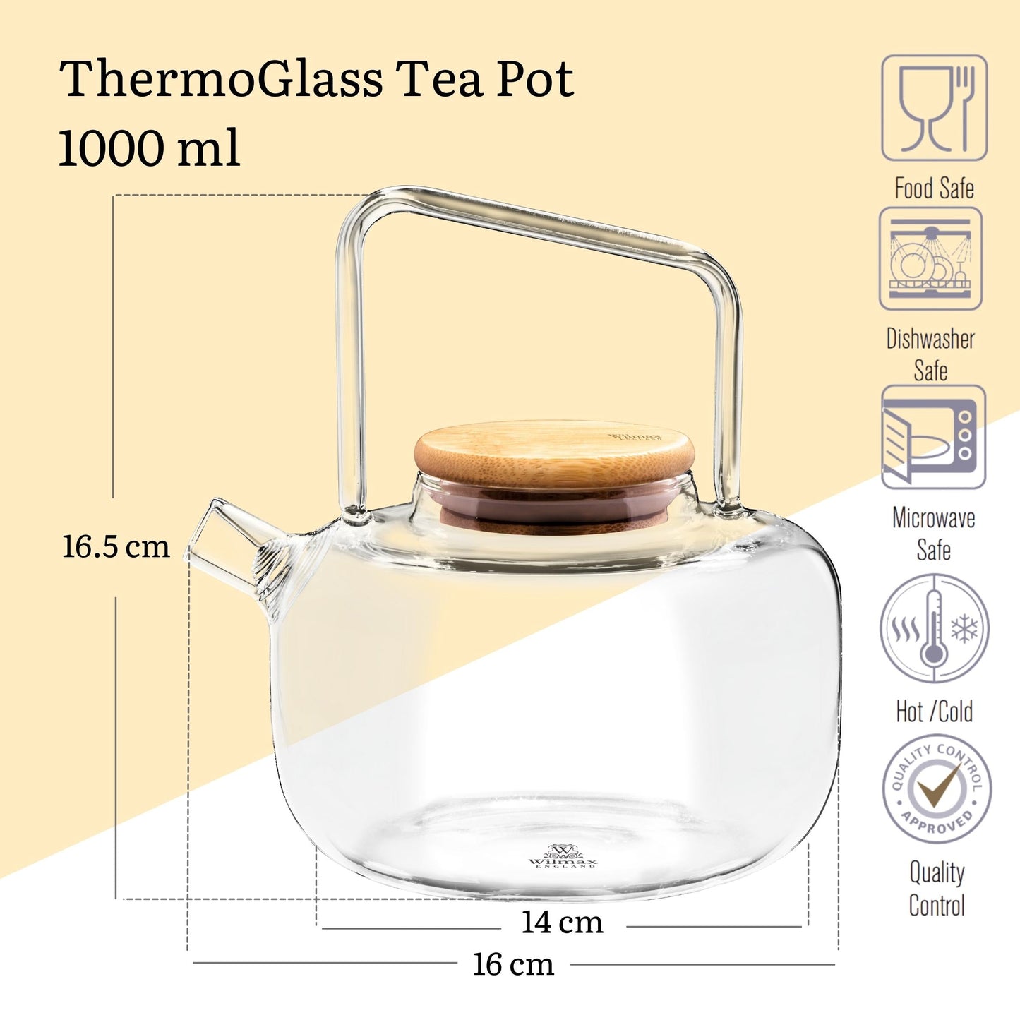 Wilmax Theepot 1000 ml | Filter & Bamboe deksel WL-888821/A