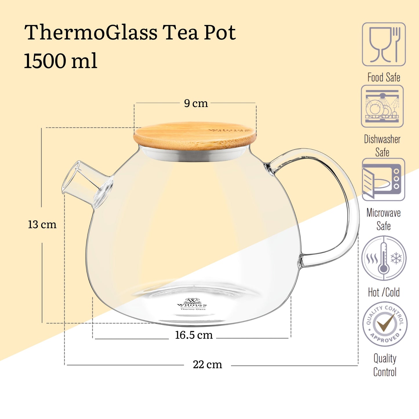 Wilmax Theepot 1500ml veervilter bamboe deksel WL-888825/A