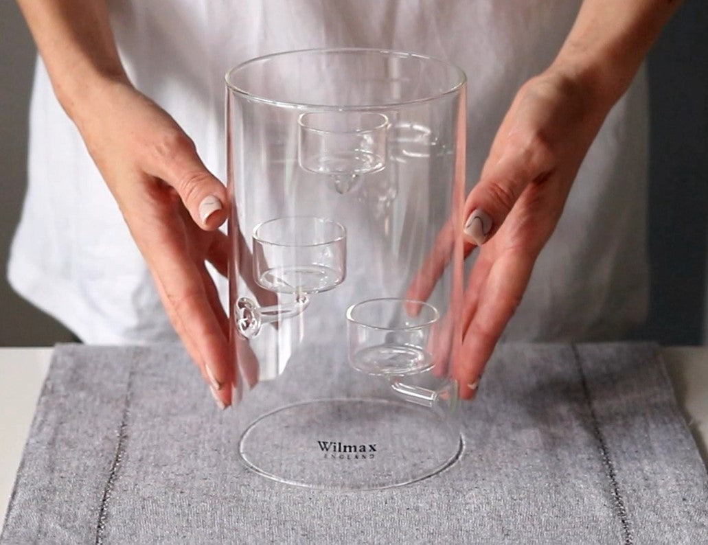 Wilmax Teelichthalter aus Glas für 3 Teelichter, 20 cm – WL-888906/A
