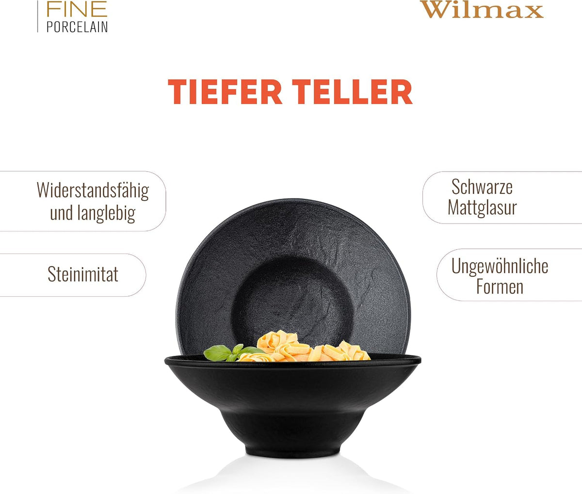 Wilmax Diep bord 22,5 cm 2-delige set SlateStone Zwart