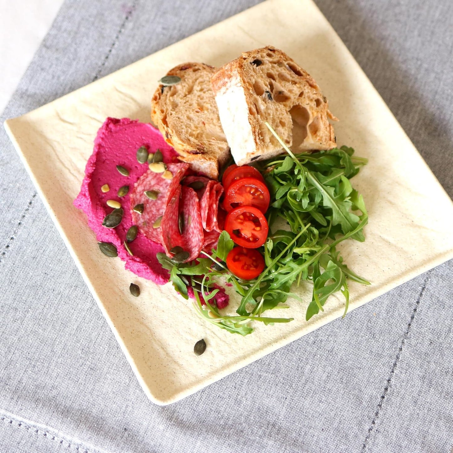 Wilmax Quadratische Sandstein Porzellanteller (3er Set) WL-661305/A3