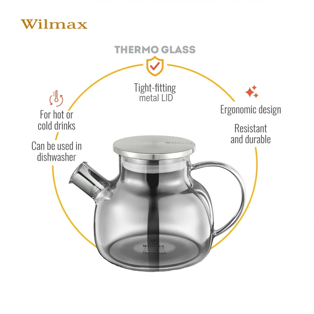 Theepot 950ml Thermoglas Veervilter Grijs | Wilmax England