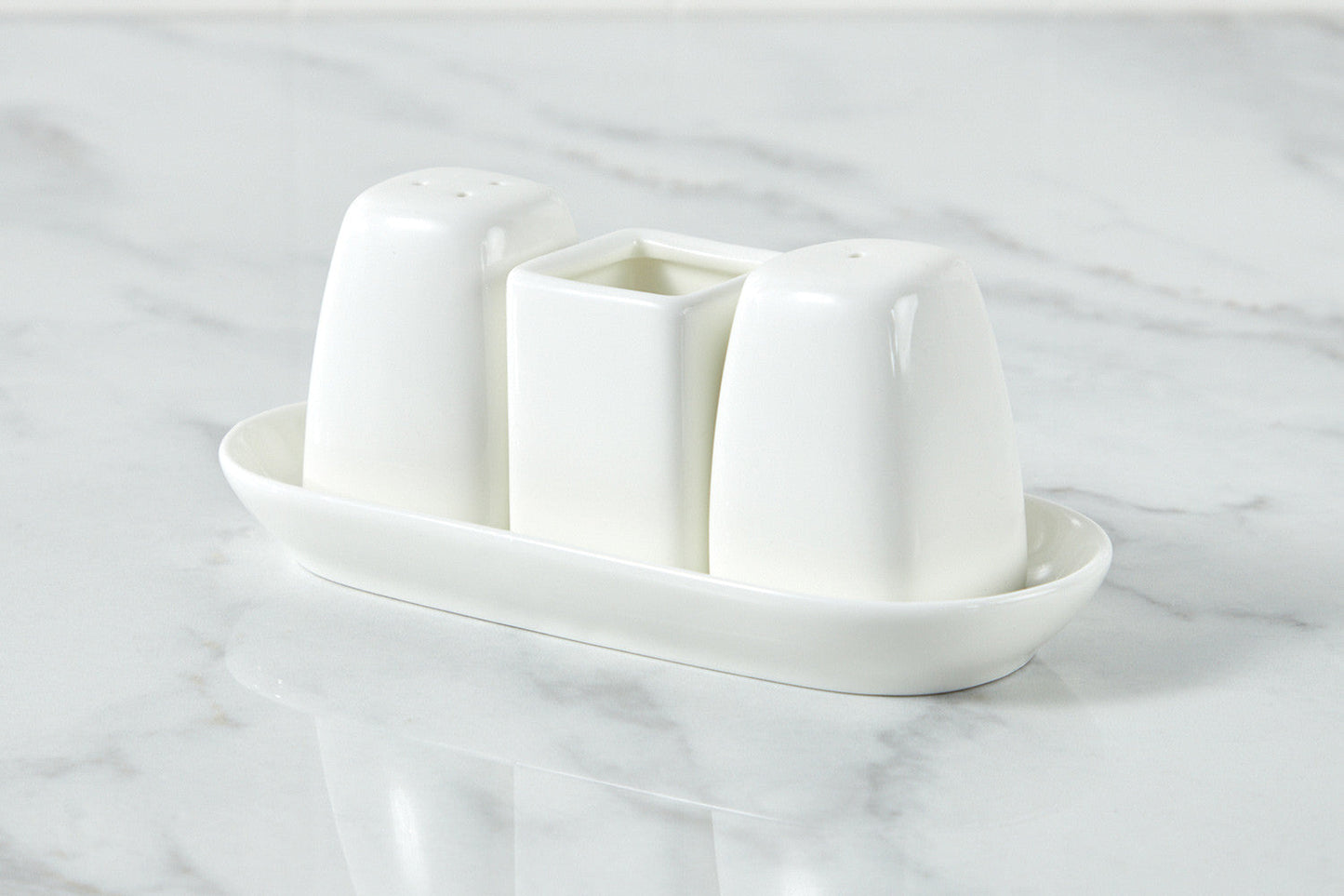 Wilmax Salz- & Pfeffer Set aus Porzellan mit Zahnstocherhalter WL-996005/SP