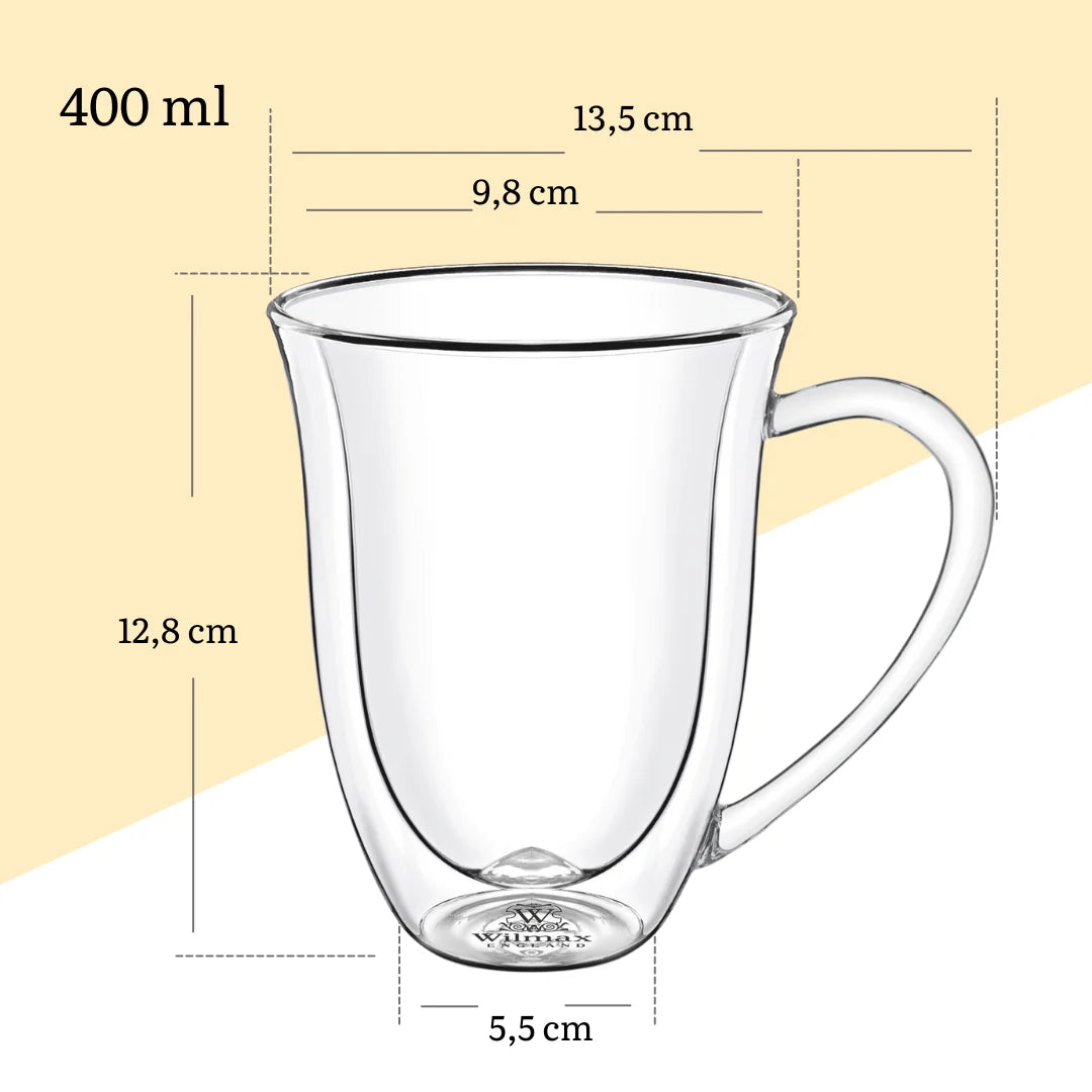 Wilmax Dubbelwandige Mok 400 ml Borosilicaatglas 2x A2