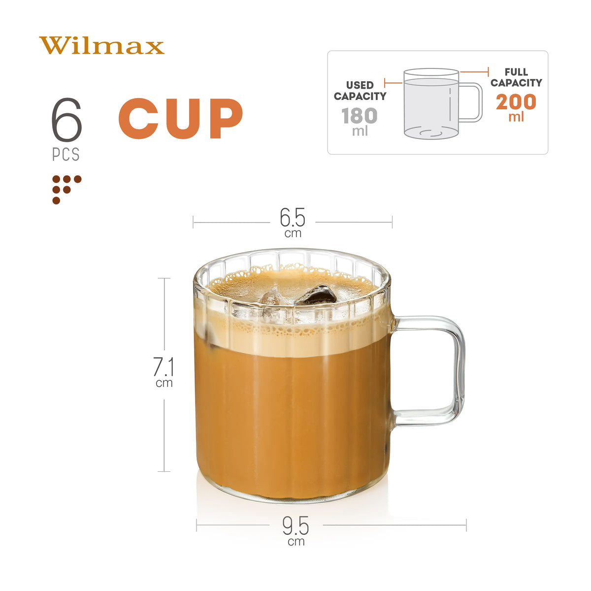 Wilmax England Thermo Glass - Glazen Koffie- en Theebekers - 200 ml - Set van 6 - Transparant