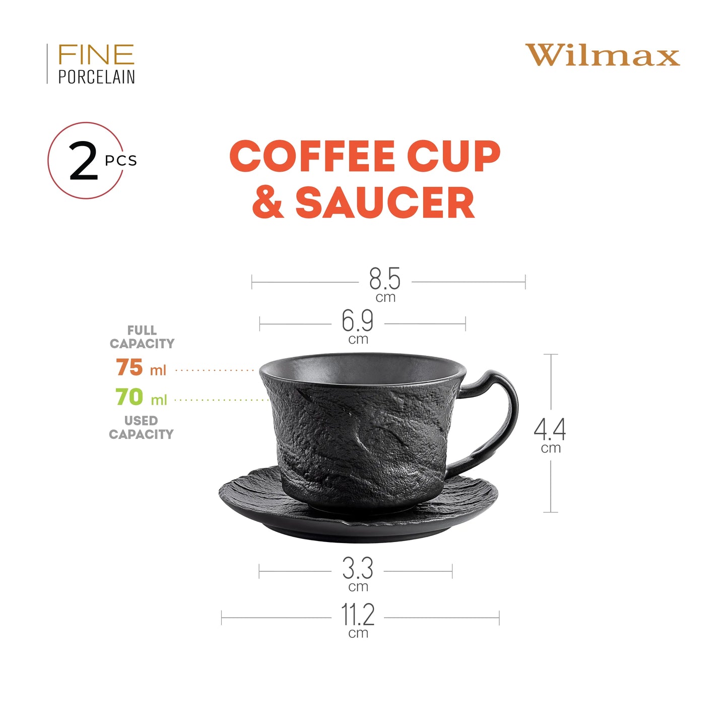 Wilmax Espressokopjes 75ml Zwart (2 st.) AB2