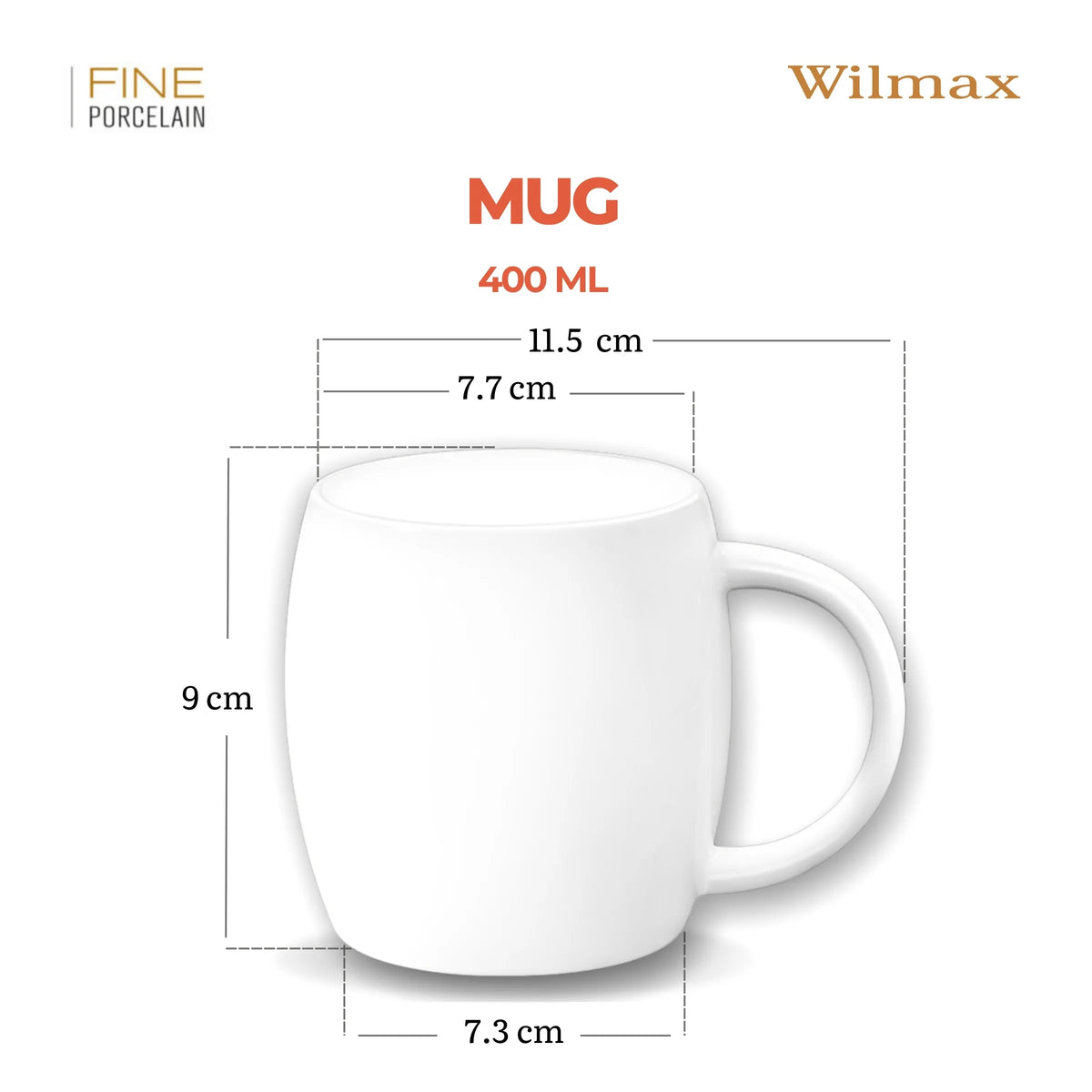 Wilmax England Beker 400 ml Wit Porselein Olivia