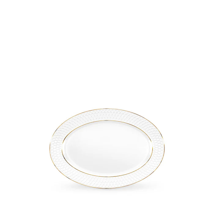 Wilmax White Porcelain Oval Serving Platter 20x14cm Gold Lines