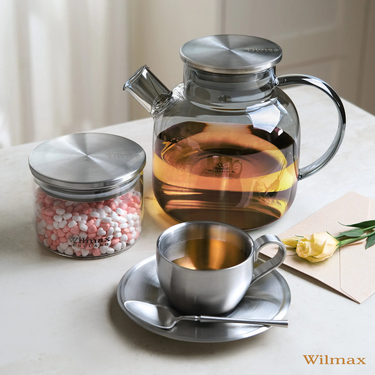 Wilmax Theepot 1200 ml Glas met RVS deksel