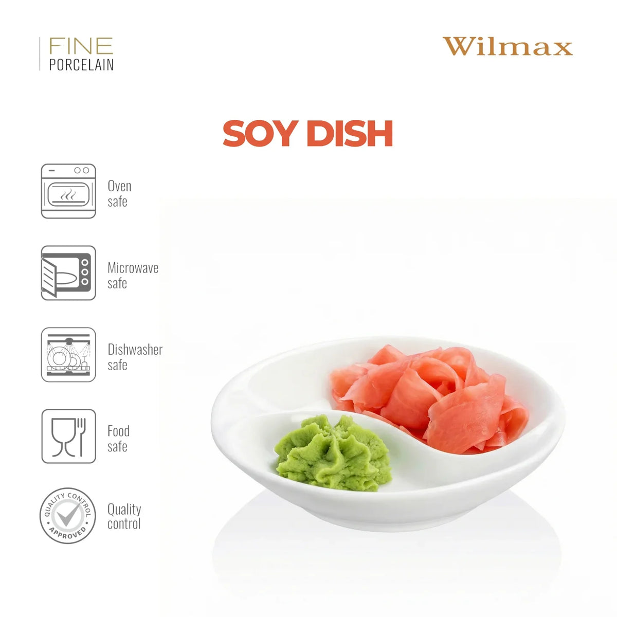 Wilmax Sojaschaaltje met vakken 9 cm Porselein Wit