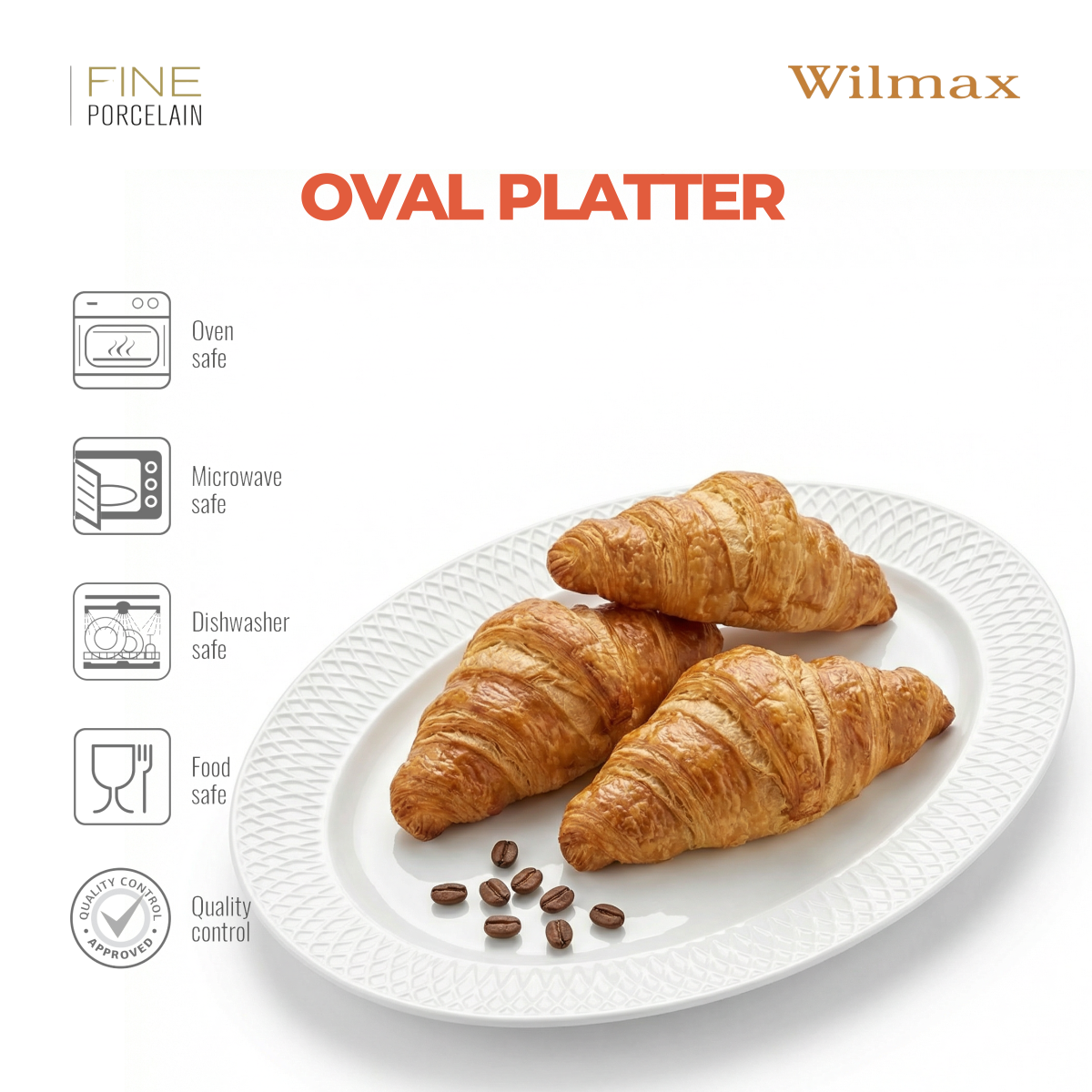 Wilmax Serveerplaat Ovaal Porselein Wit 35x25cm Diamond