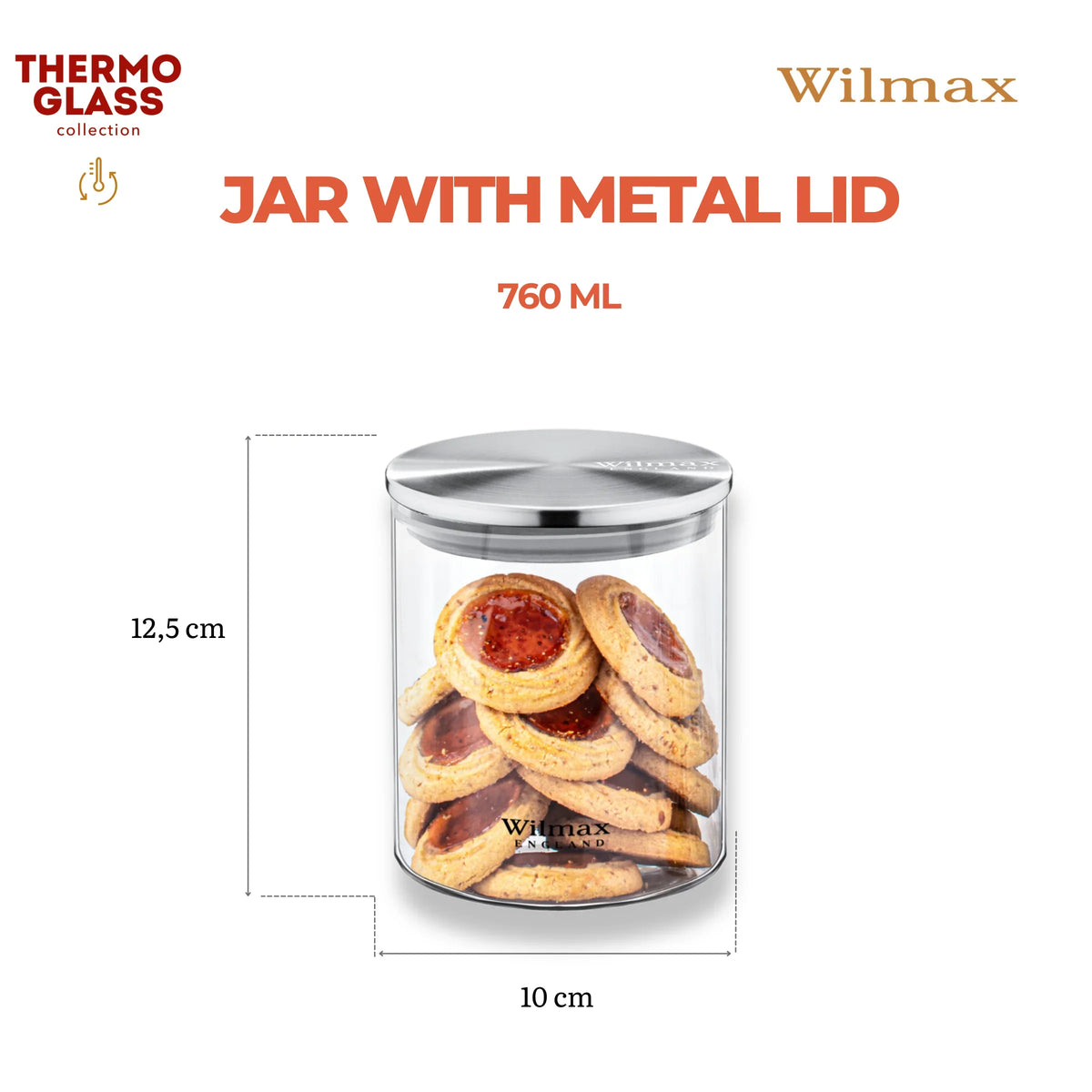 Wilmax Voorraadglas 760 ml met RVS Deksel Transparant